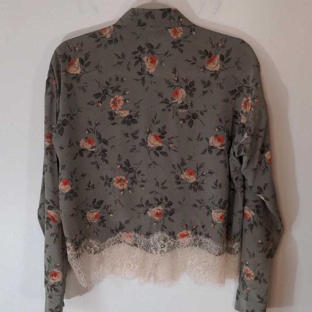 The Kooples Silk Floral Button Down Lace Hem Blouse xs - Picture 8 of 10